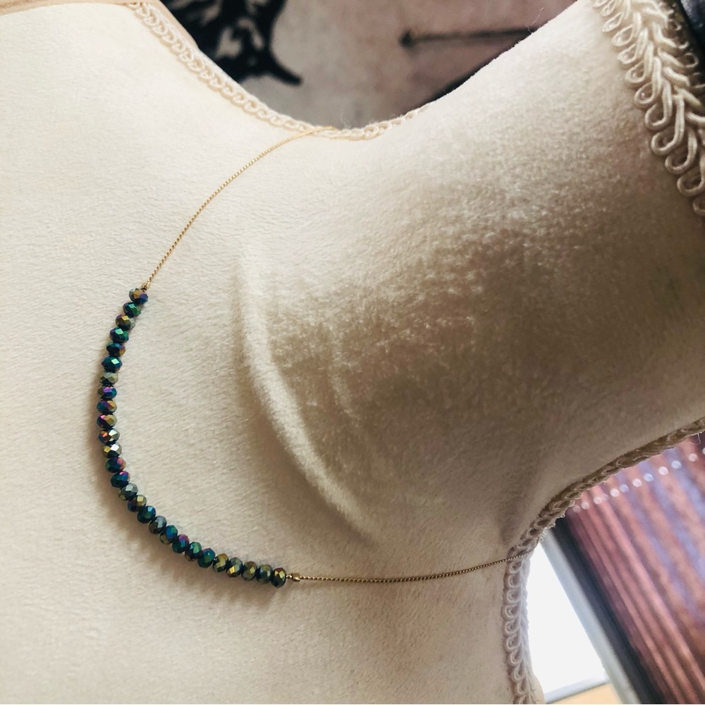 Elegant faceted rainbow aurora borealis rhondelle crystal gold chain necklace